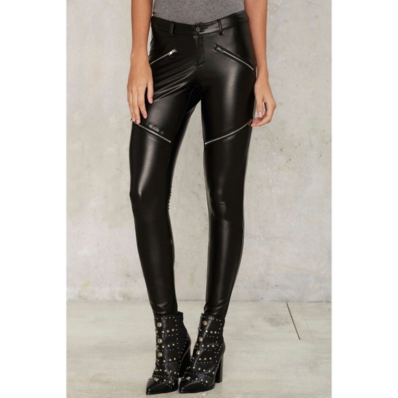 Nasty Gal Pants - Nasty Gal Leather Moto Pants with Zips
